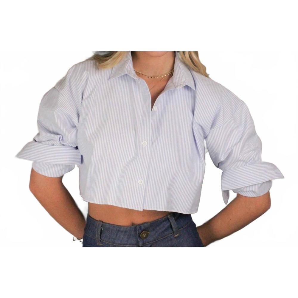 NEW IF SO button down crop top in blue & white stripe